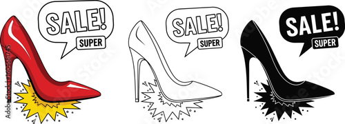 Super sale on high heels shoes fashion footwear discount offer stylish pumps promotion vector art