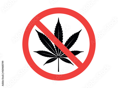 Say no to drugs with this iconic prohibition symbol featuring a striking marijuana leaf graphic. The symbol does not allow smoking marijuana on a white background.