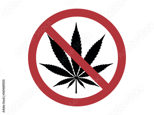 Say no to drugs with this iconic prohibition symbol featuring a striking marijuana leaf graphic. The symbol does not allow smoking marijuana on a white background.