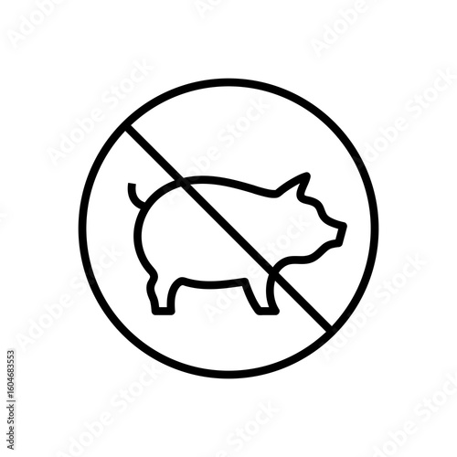 No pork sign with pig symbol for caution food label