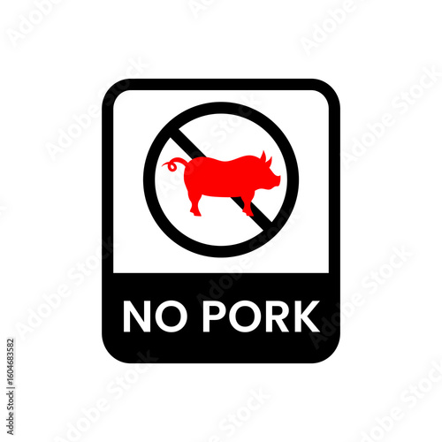 No pork sign with pig symbol for caution food label