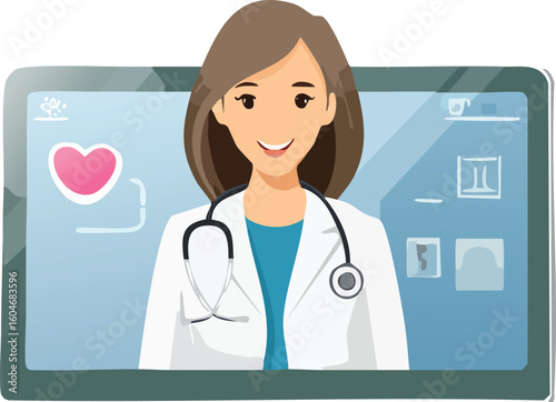 Doctor on a screen video-calling a patient at home, digital health and remote consultation concept
