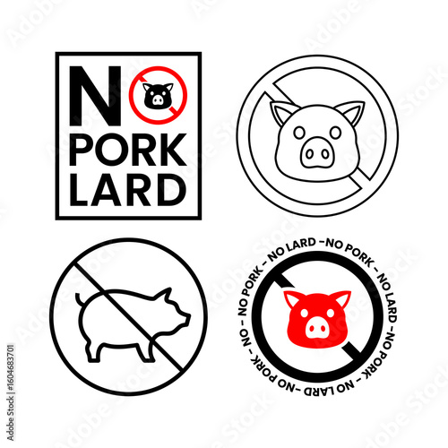Set of icons for no pork and no lard label application