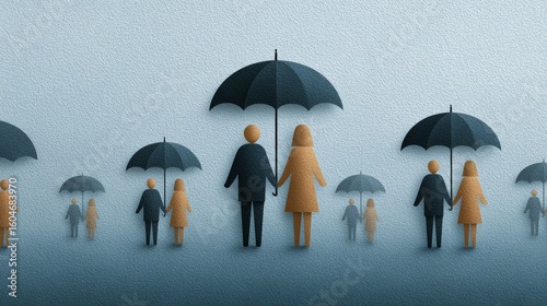 Teamwork and protection family under umbrella concept for home and business insurance metaphor for safety