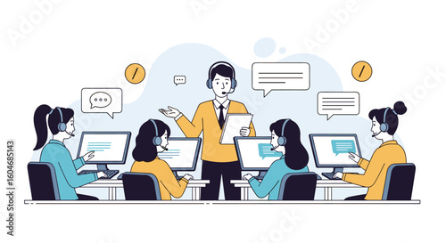Skilled Customer Service Team Collaborating Efficiently in a Modern Office Environment
