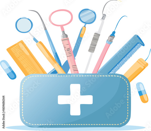 A kit of ENT and general examination tools used in routine checkups