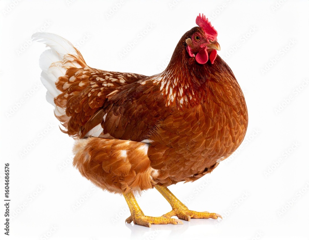 Fototapeta premium White Hen Standing Isolated on White Background, Side View