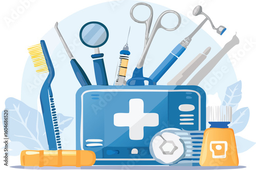 A kit of ENT and general examination tools used in routine checkups