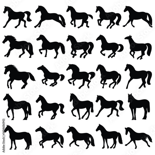 Majestic horse silhouettes in dynamic poses for equine designs and brand identity projects today