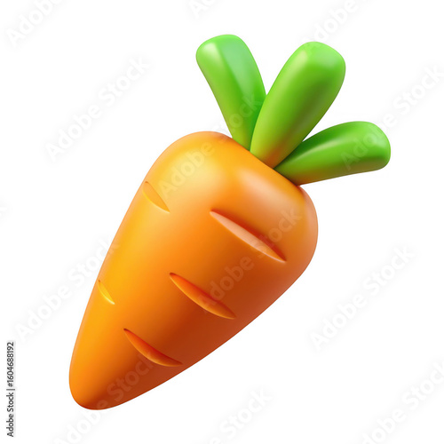 A vibrant 3d rendered cartoon carrot with green leafy tops isolated on transparent background