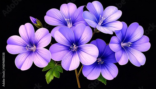 Vibrant purple and lavender flowers in a bouquet against a black backdrop