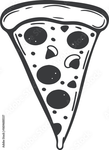 Line art illustration of a single slice of pizza with toppings food pepperoni