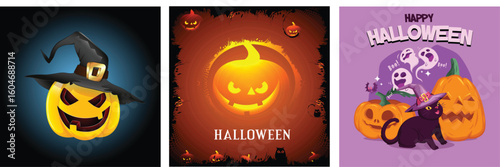 Ghosts' Halloween elements vector bundle set. 