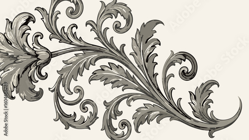 A seamless abstract black vintage floral pattern with ornate leaf and curl elements, perfect for elegant decoration and wallpaper design