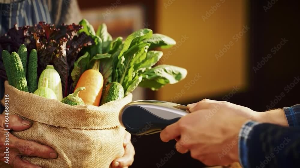 Fresh produce paid via card reader