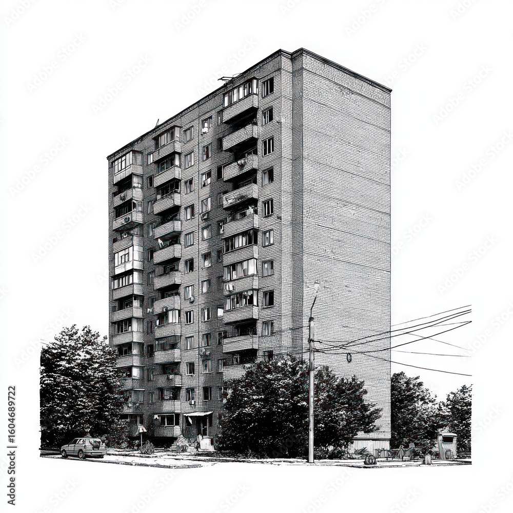 Fototapeta premium Monochromatic high-rise apartment building
