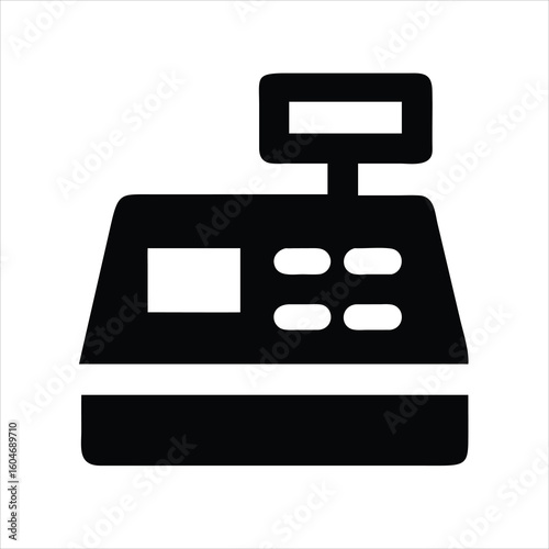 Cash Register Icon Silhouette on White Background – Minimalist Retail Illustration

