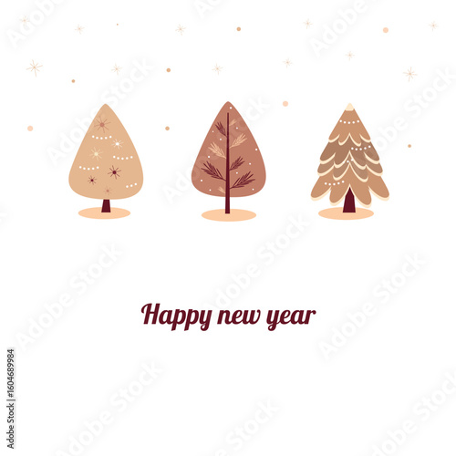 Happy new year card with Christmas tree and snow. Celebration banner. Vector illustration