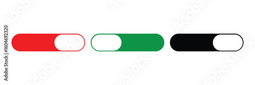 On and off toggle switch buttons in material design. A set of modern switch buttons for UI elements, apps, and websites. Clean and minimal vector illustration.