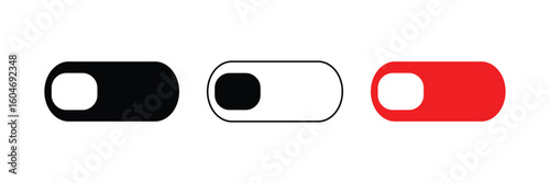 On and off toggle switch buttons in material design. A set of modern switch buttons for UI elements, apps, and websites. Clean and minimal vector illustration.