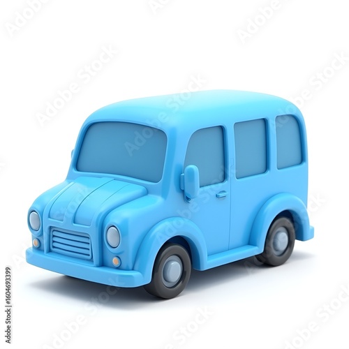 Blue Bus 3D Cartoon Plastic Style Icon Isolated on White Background