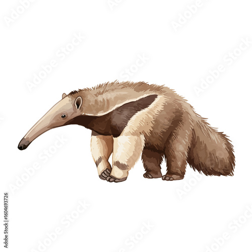 Giant Anteater Isolated on White Background Wildlife Mammal Animal Illustration Side View