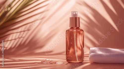Elegant Glass Bottle with Spray Nozzle and Soft Shadows