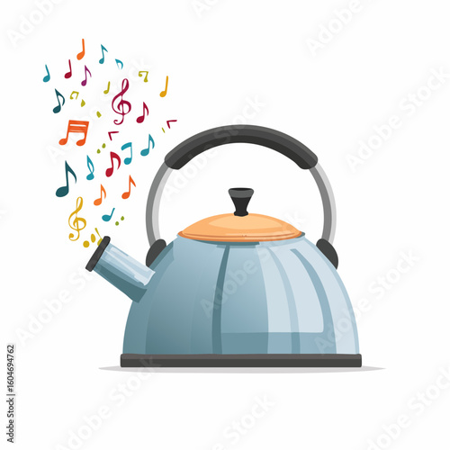 Tea kettle singing notes – Whistling kettle emitting music notes instead of steam.
