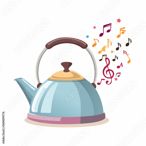 Tea kettle singing notes – Whistling kettle emitting music notes instead of steam.
