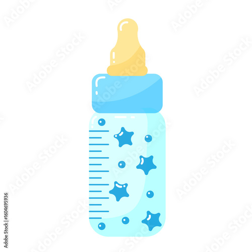 Cute baby bottle with blue stars and measurement marks for infants.