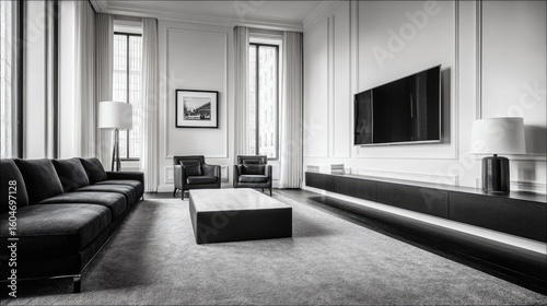 Modern living room interior design in minimalist style.