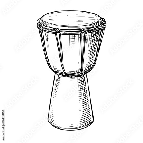 djembe drum vector line art hand drawn illustration