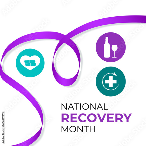 September is National Recovery Month. The journey of healing from substance use and mental health disorders. Banner poster, flyer and background design template.