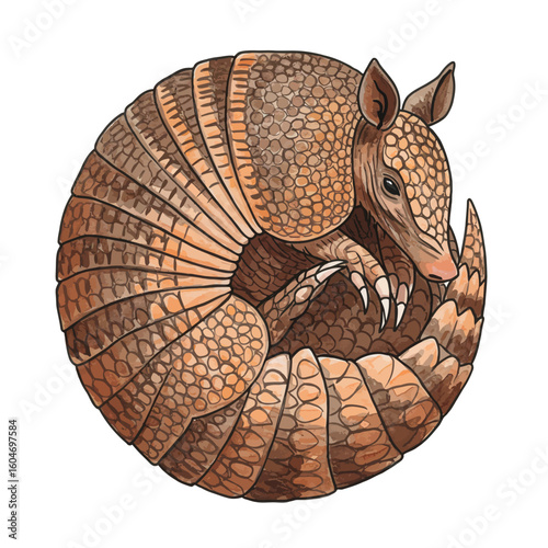 Cute Armadillo Curled Up in a Protective Ball Wildlife Animal Illustration