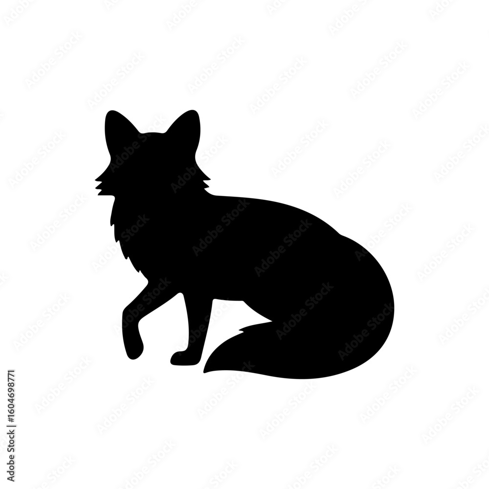 Fototapeta premium Black fox silhouette with white background