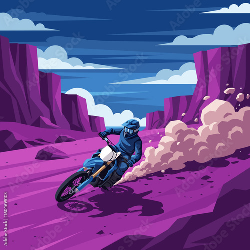 Biker on a motorbike in extreme winter sport with helmet