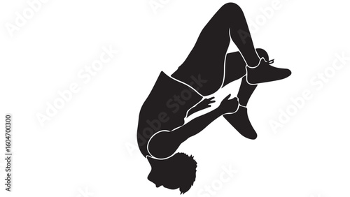 Silhouette of a man doing a backflip, a gymnastics move, vector illustration