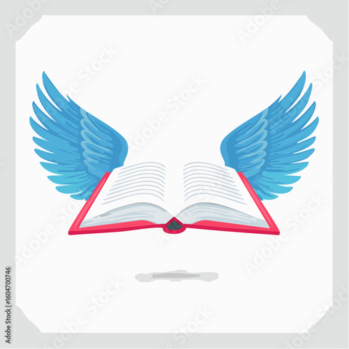 Book with wings flying open – Open book mid-air with pages flapping like wings.

