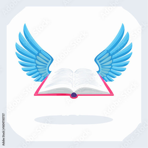 Book with wings flying open – Open book mid-air with pages flapping like wings.
