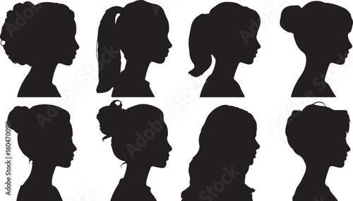 Collection of female silhouettes in various hairstyles a diverse representation of women with different looks and styles