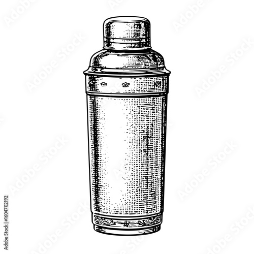 Classic cylindrical cocktail shaker in reflective metal design  