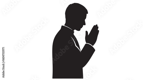 Silhouette of a man praying. Vector illustration on a white background.