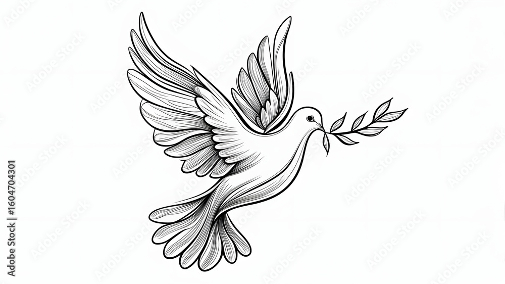 Fototapeta premium Elegant black and white dove of peace carrying an olive branch symbolizing hope