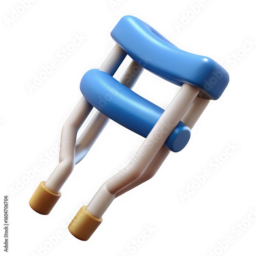 Pair of blue and white crutches with yellow tips isolated on transparent background