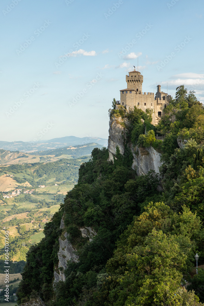 Obraz premium Scenic View of San Marino – Historic Architecture and Mountain Landscape. One of the smallest countries in the world, located in the heart of Italy. Travel concept in Europe