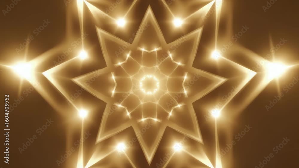 Abstract golden light burst pattern, creating a kaleidoscopic effect.