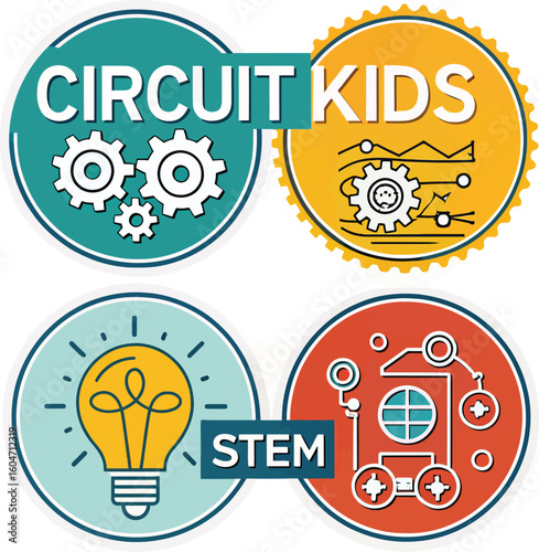 Colorful STEM Education Icons, Isolated Vector