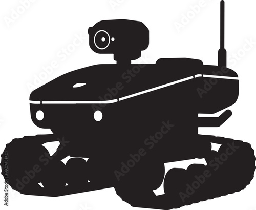 Autonomous surveillance robot with camera and antenna, perfect for technology, security, and future themes, representing innovation, control, and advanced monitoring for various design projects