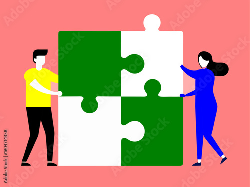  people connecting giant puzzle