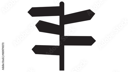 Five way direction sign in black and white, vector illustration
